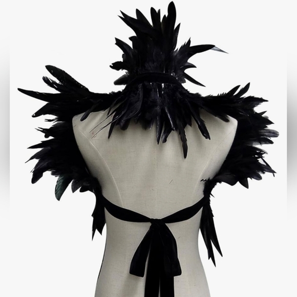 Gothic Feather Shrug Shawl Shoulder Wrap Cape Victorian Collar - Picture 2 of 10